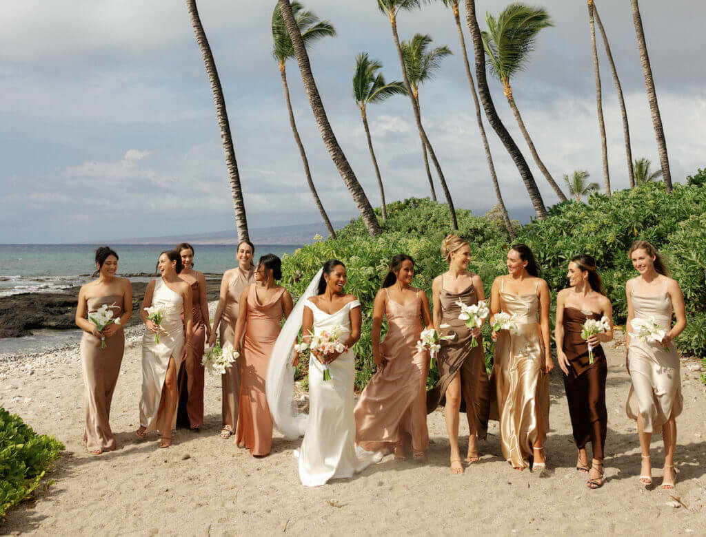 Wedding party walking along the beach, featured image from Destination I Do wedding feature