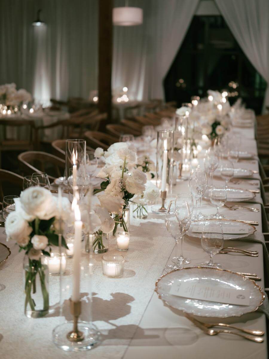 Ivory table settings from Style Me Pretty feature with Ashley Douglass Events